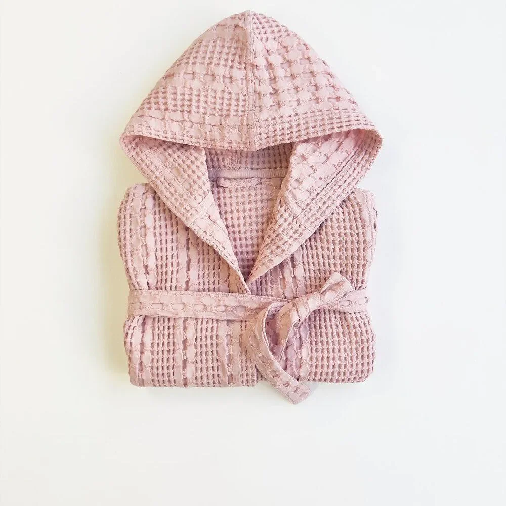 100% Organic Waffle Cotton Bathrobe Pink L/XL